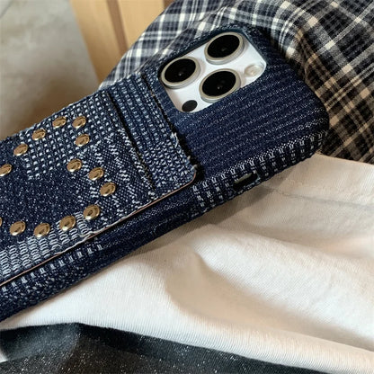 Fashion Riveted Love Card Holder Bag Denim Phone Case