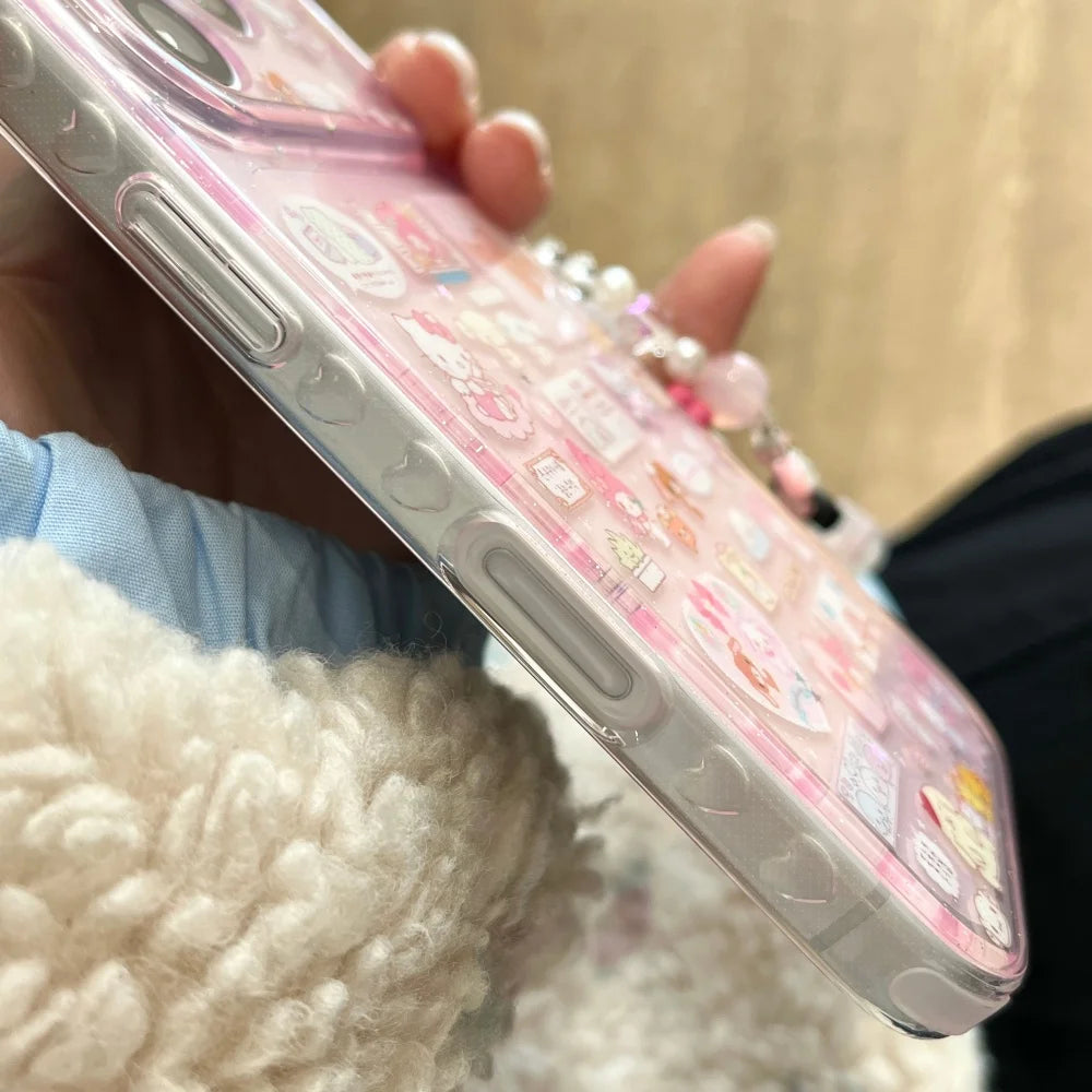 Cute Transparent Pink Kitty Stickers Phone Case For iPhone