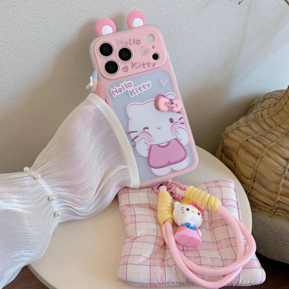 3D Bow Sanrio Hello Kitty Rabbit Ears Lens Protection Case For iPhone