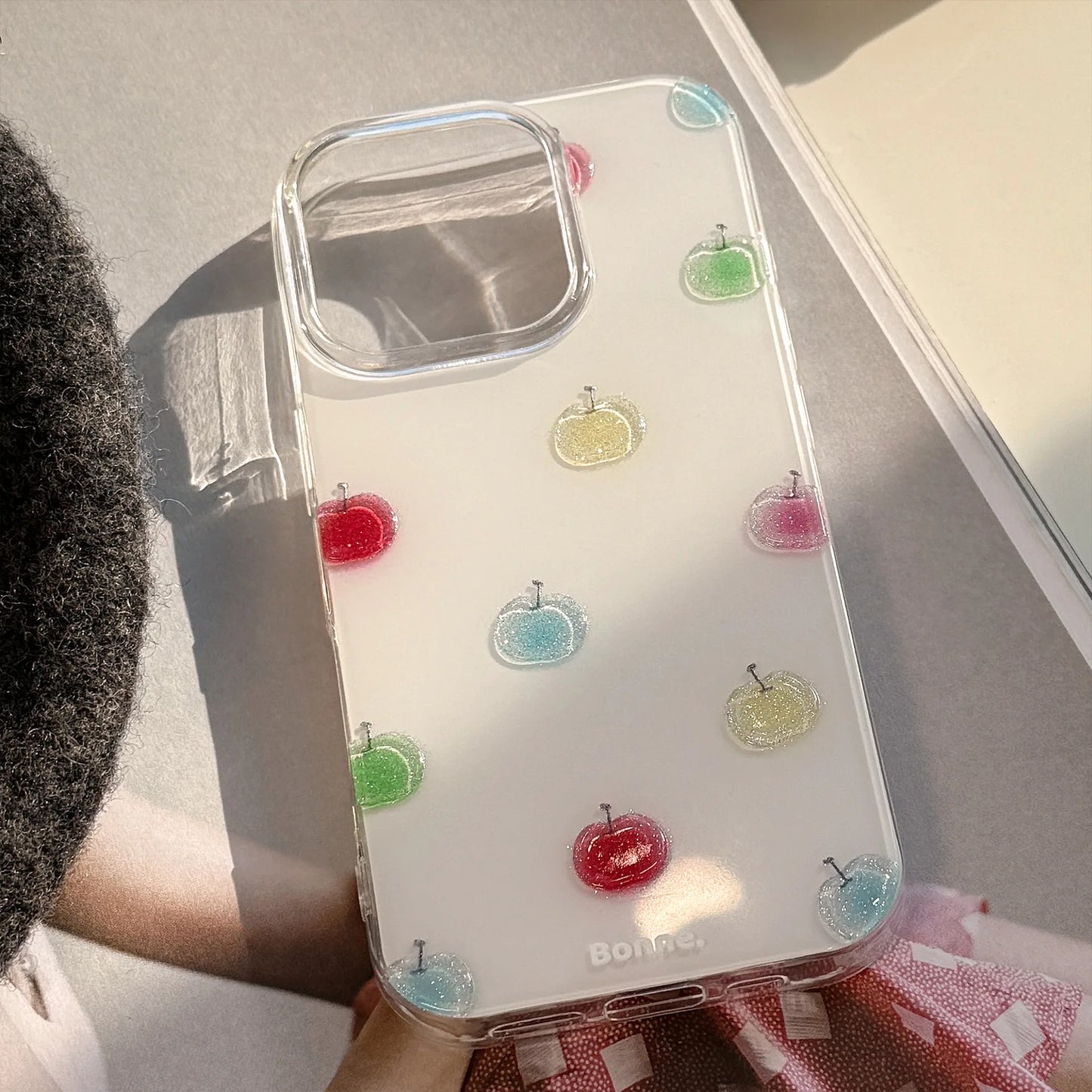 Korean Colorful Apple Glitter Phone Case Pendant For iPhone