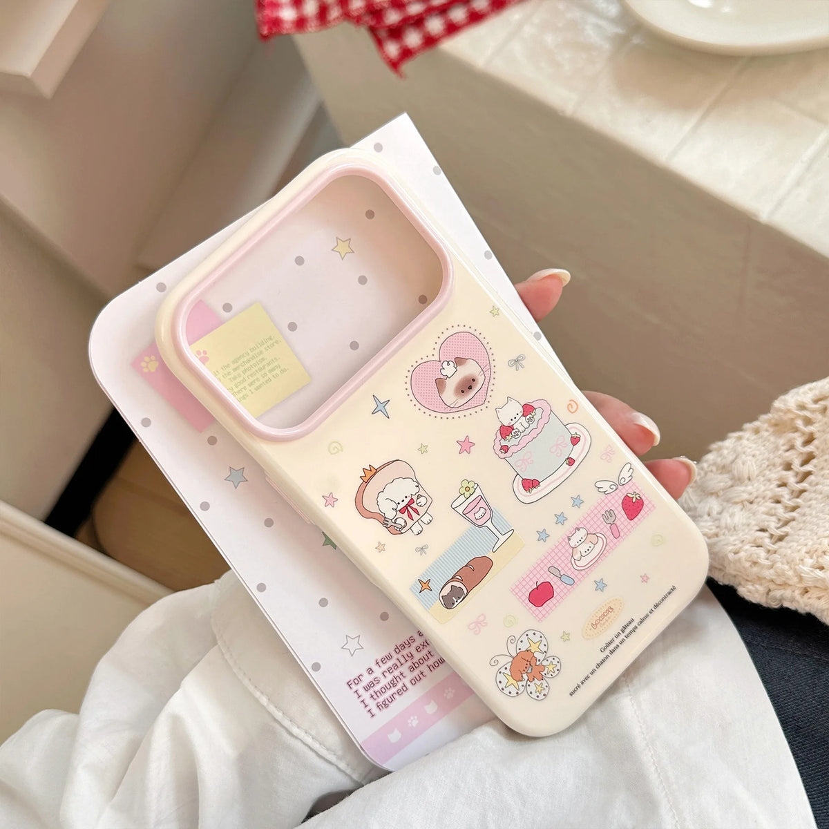 Korean Cartoon Dessert Kitten Puppy Stars Pattern Phone Case For iPhone