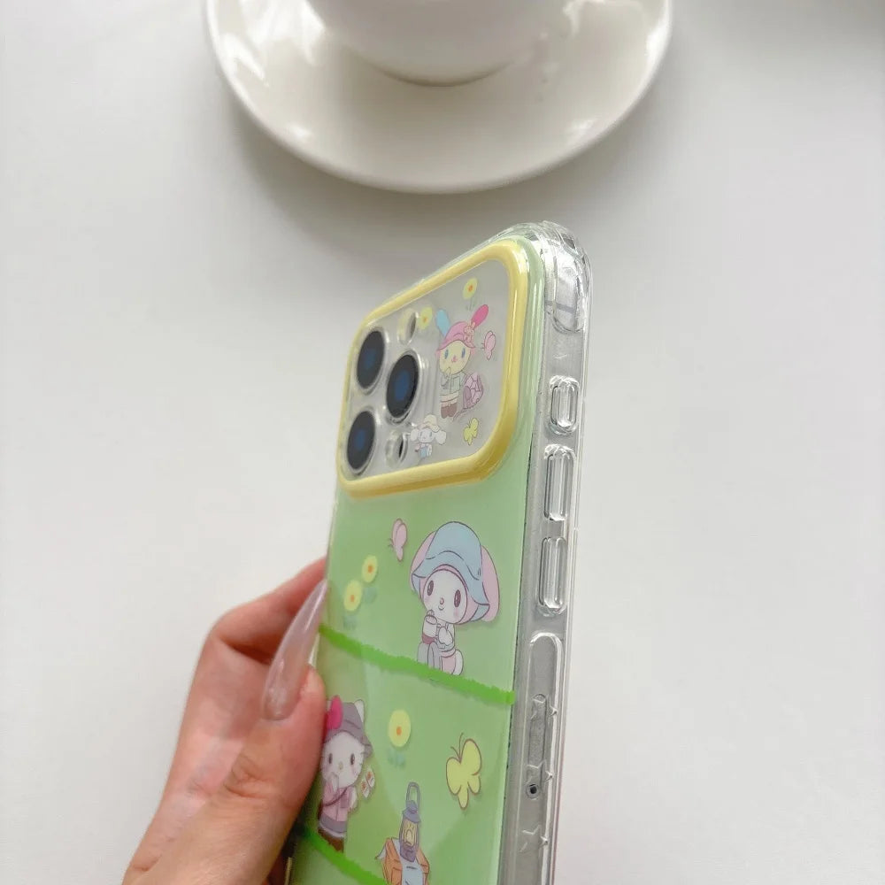 Sanrio Green Grass Camping Hello Kitty Shockproof Phone Case For iPhone