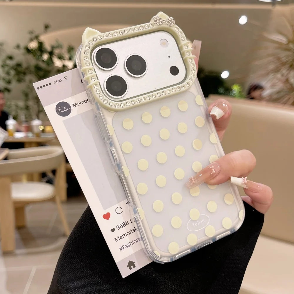 Glitter Cat Ear Polka Dot Matte Case  For iPhone
