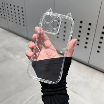 Cute Cat 3D Ears Transparent Phone Case
