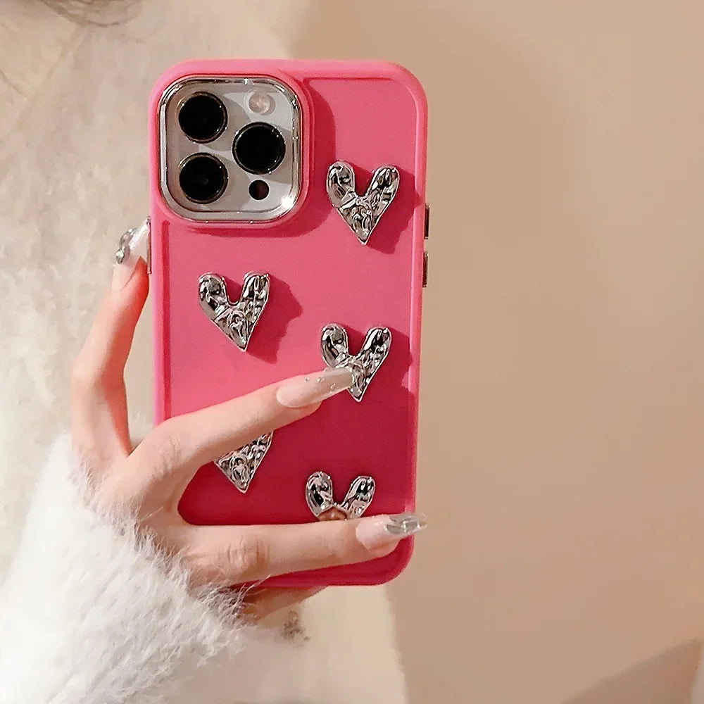 3D Silver Pleated Love Heart Phone Case For iPhone