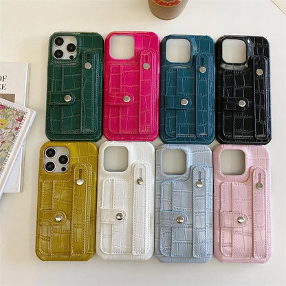 Slot Card Bag Wrist Strap Holder Leather Wallet Phone Case For iPhone