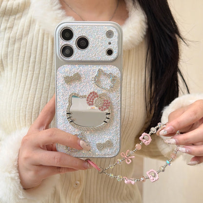 3D Cute Cartoon Sanrio KT Bling Glitter Makeup Mirror Phone Case For iPhone