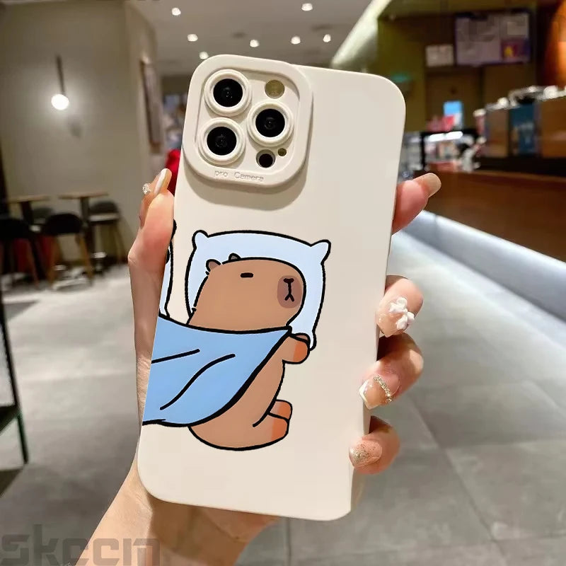 Cute Cartoon Capybara Couple Phone Case For iPhone