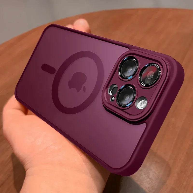 Magnetic Luxury Lens Protector Matte Translucent Case For iPhone