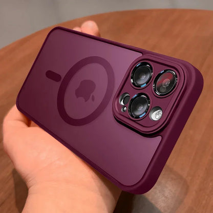 Magnetic Luxury Lens Protector Matte Translucent Case For iPhone