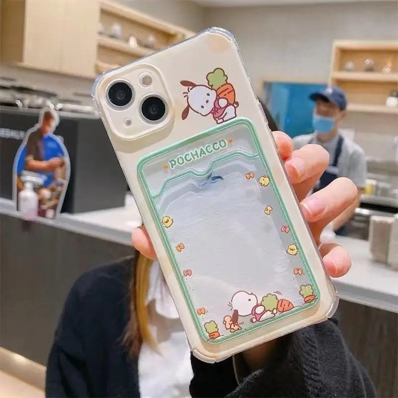 Kuromi Melody Card Holder Slot Bag Soft Silicone Phone Case For iPhone