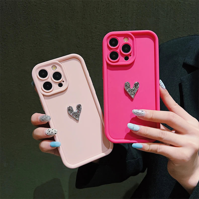 Glitter 3D Love Heart Silicone Soft Phone Case For iPhone