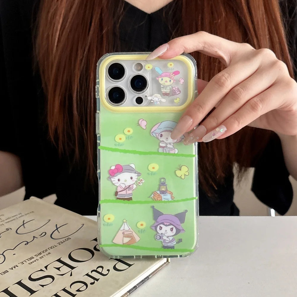 Sanrio Green Grass Camping Hello Kitty Shockproof Phone Case For iPhone