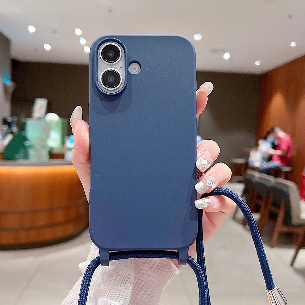 Crossbody Lanyard Matte Silicone Phone Case For iPhone