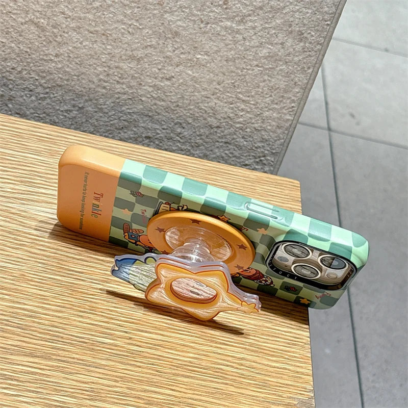 Fashion Green Plaid Pattern Magnetic Phone Case For iPhone