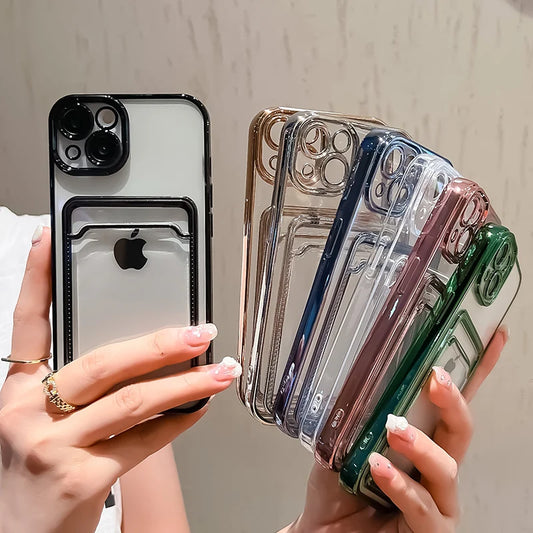 Electroplated Transparent Card Holder Wallet Phone Case