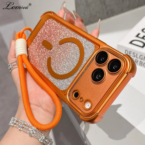 Glitter For Magsafe Lanyard Plating Case  For iPhone