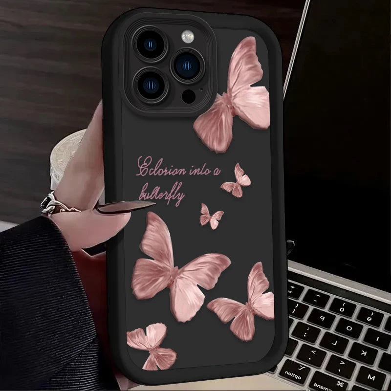 Pink Butterfly Soft Silicone Case For iPhone