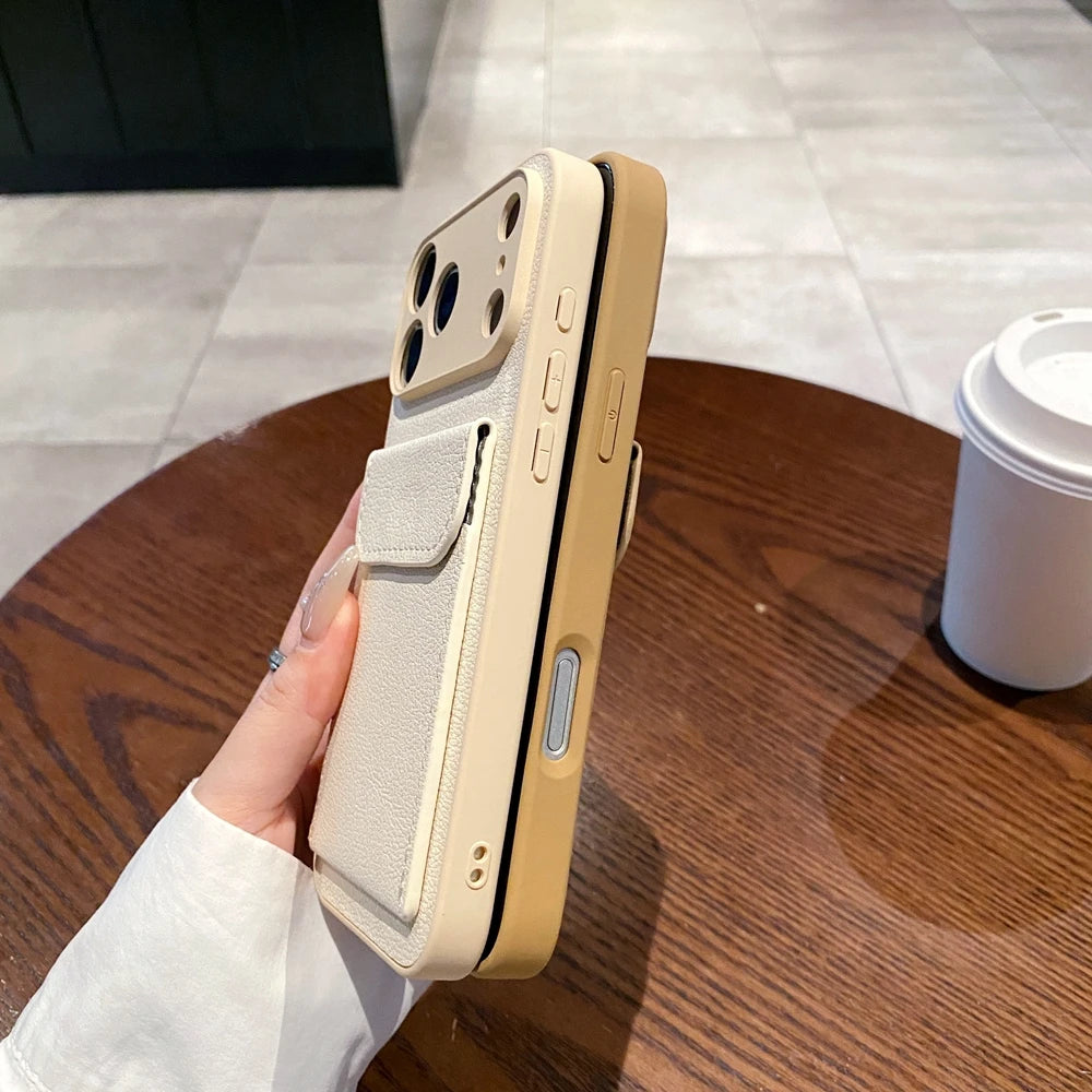 Card Slot Wallet PU Leather Bracket Case For iPhone