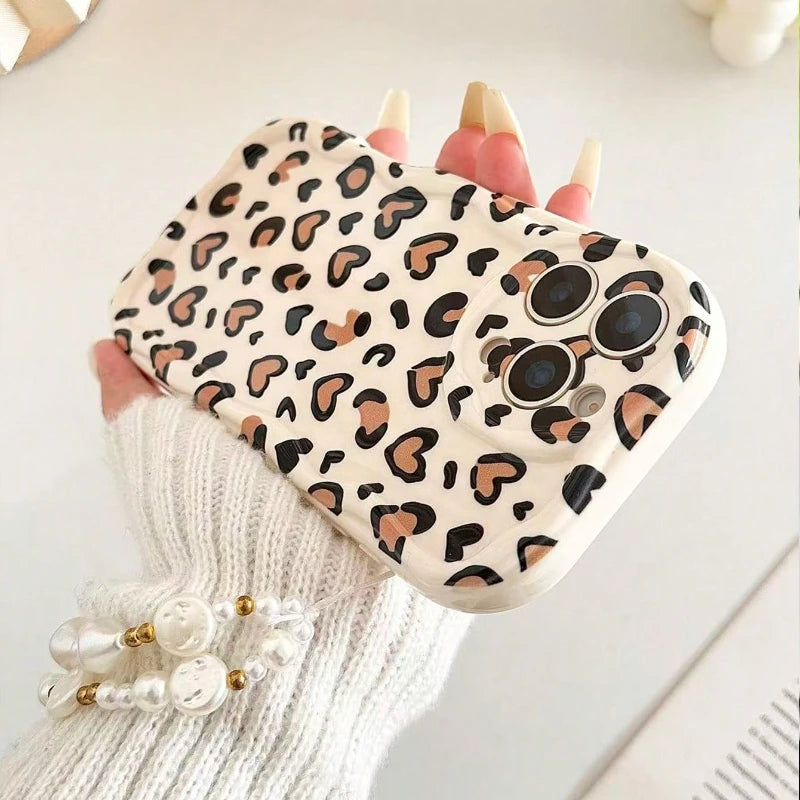 Fashion Leopard Pattern Cream Wave-Shaped Phone Case For iPhone