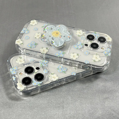 Cute Flower Quicksand Holder Phone Case For iPhone