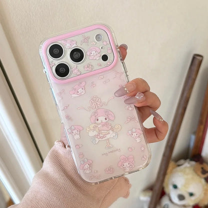 Luxury Round Edged Fine Hole Pink Wooden Horse Melody Phone Case For iPhone
