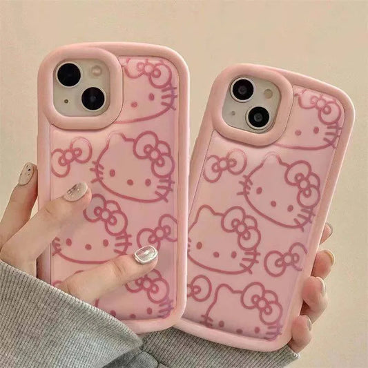 Hello Kitty Ins Pink Girl Line KT Phone Case For iPhone