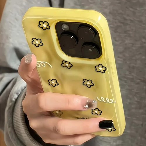 Black-Line Flowers Meteorite Textured Case  For iPhone