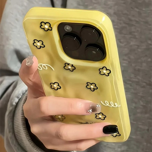 Black-Line Flowers Meteorite Textured Case  For iPhone