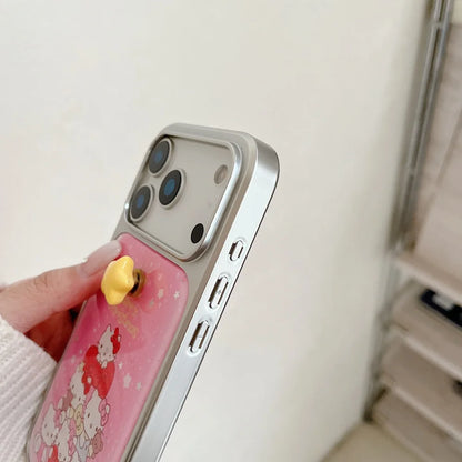 Cute Electroplated Silver Drip Glue Pink Christmas Kitty Phone Case