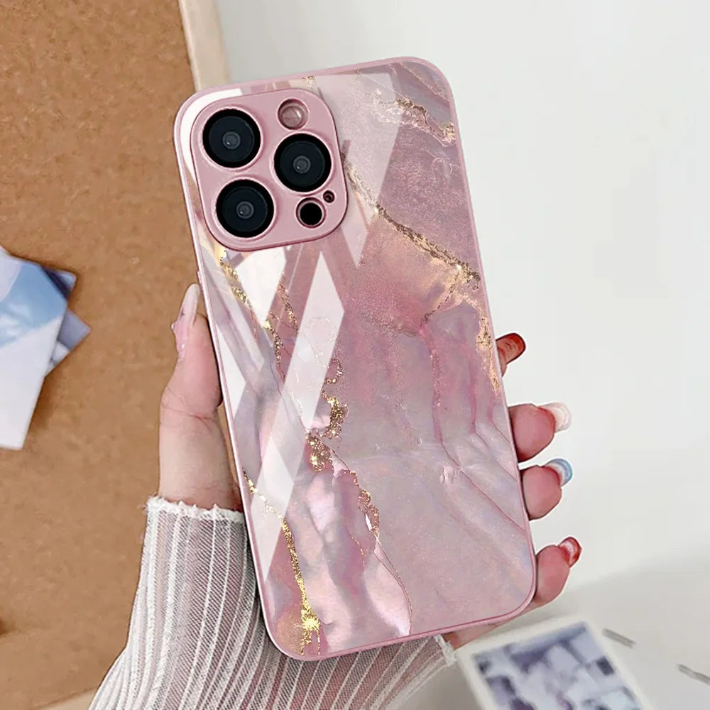 Sexy Girl Red Lips Tempered Glass Phone Case For iPhone