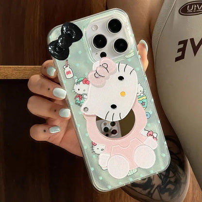 Hello Kitty Bow Green Wave Point Phone Case For iPhone