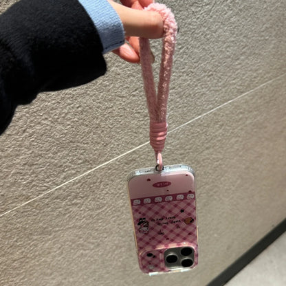 Korean Cute Imd Pink Lingge Kitty Hand Rope Phone Case For iPhone