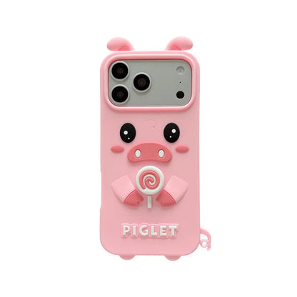 Korean 3D Rotating Candy Cartoon Pink Pig Pattern Soft Silicone Phone Case For  iPhone