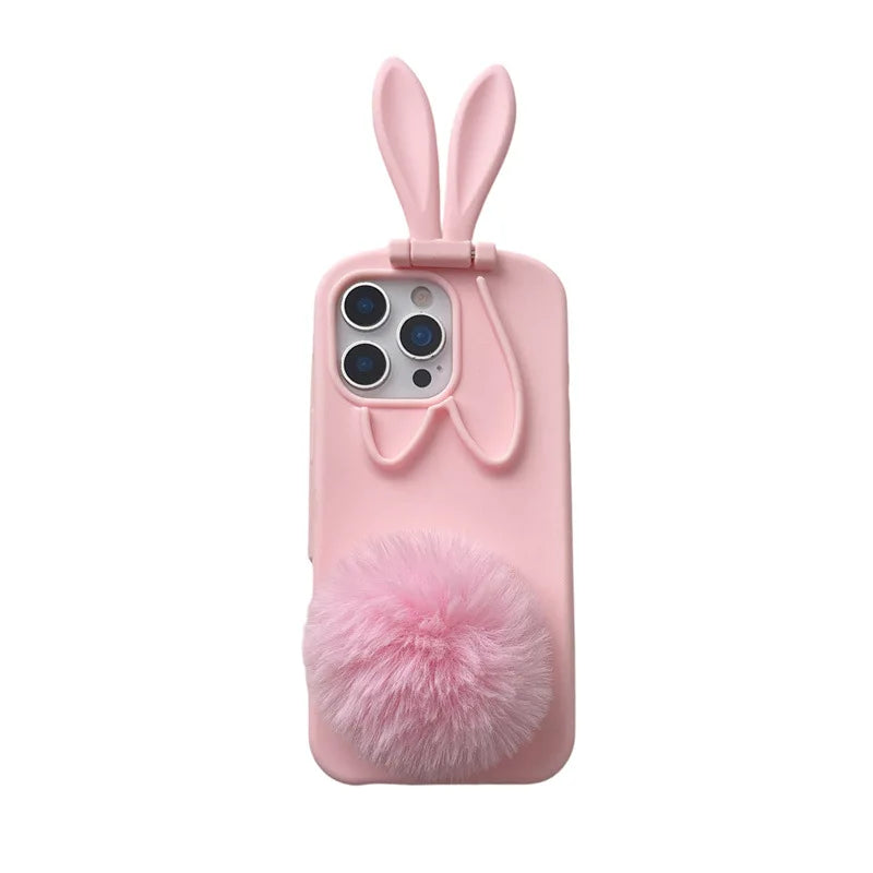 3D Cartoon Rabbit Ear Foldable Holder Silicone Phone Case For iPhone