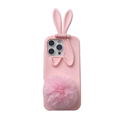 3D Cartoon Rabbit Ear Foldable Holder Silicone Phone Case For iPhone