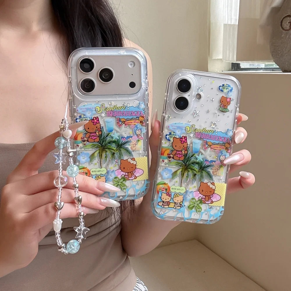 Cartoon Star Black Skin Hello Kitty Cat Shockproof Case For iPhone