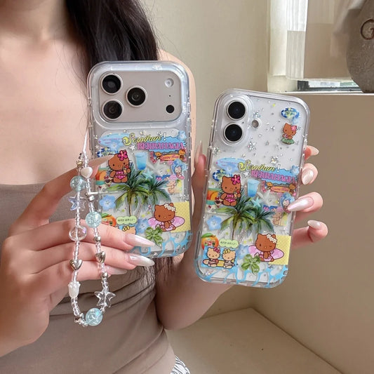 Cartoon Star Black Skin Hello Kitty Cat Shockproof Case For iPhone