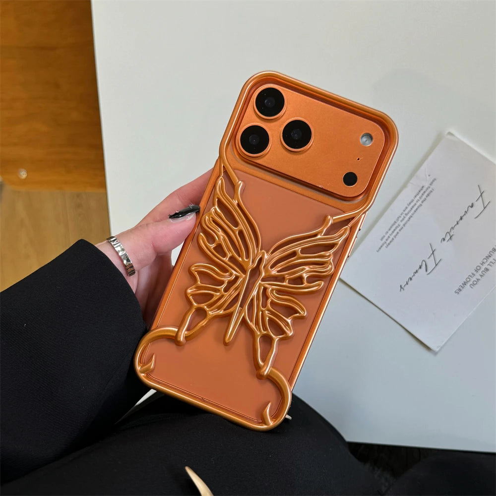 Orange 3D Butterfly Hollow Dissipate Heat Phone Case For iPhone