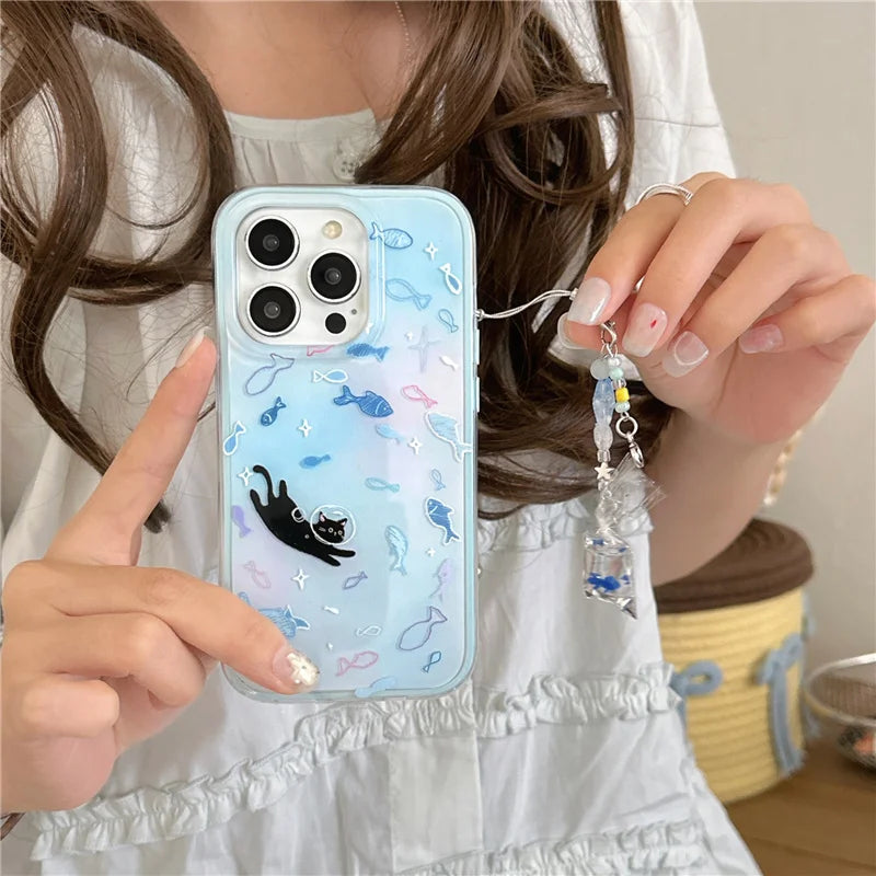 Cute Blue Small Fish Cat Phone Case
