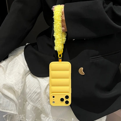 Luxury Down Jacket Furry Lanyard Case For iPhone