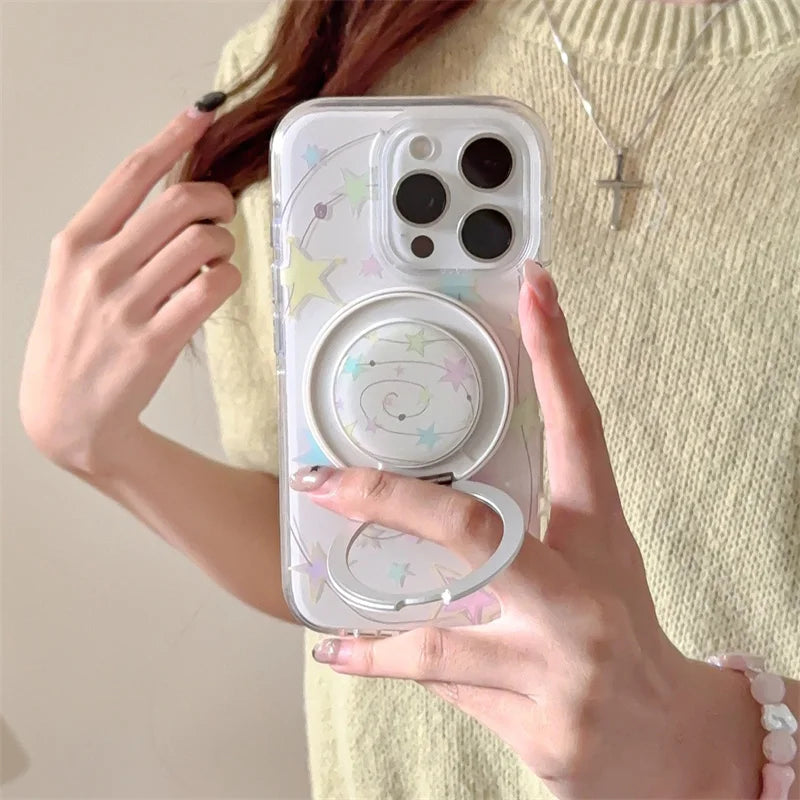 Cute Star Magnetic Rotating Stand Holder Phone Case