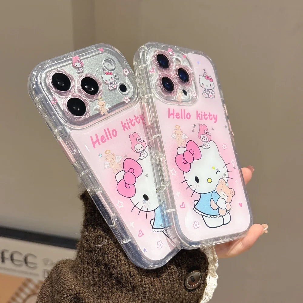 Luxury Cute Hugging Bear Hello Kitty Cat Soft Cover For iPhone