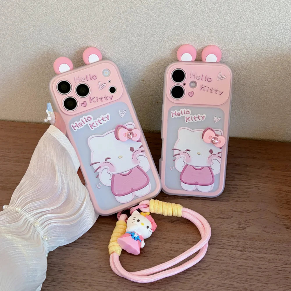3D Bow Sanrio Hello Kitty Rabbit Ears Lens Protection Case For iPhone