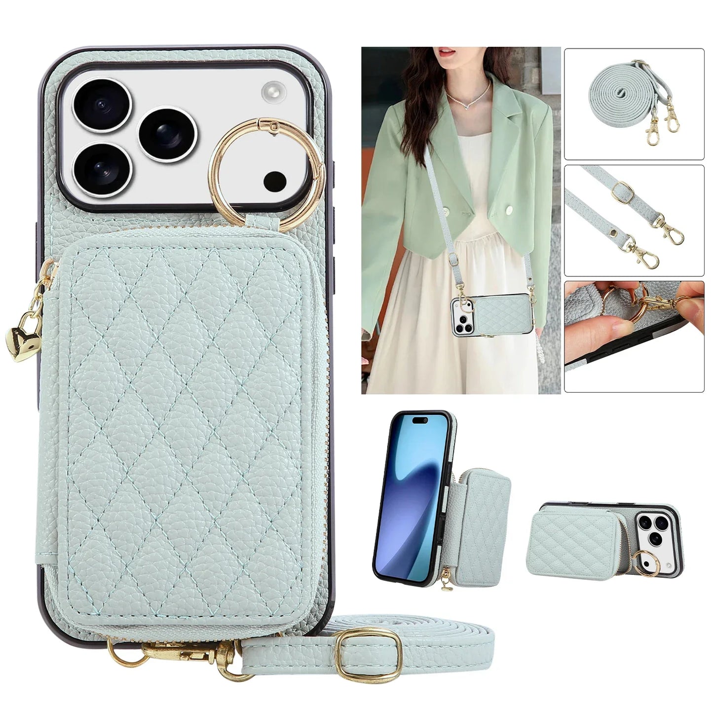 Leather Crossbody Lanyard Phone Case  For iPhone
