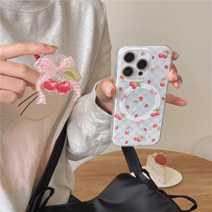 Cute Bow Cherry Magnetic Phone Case