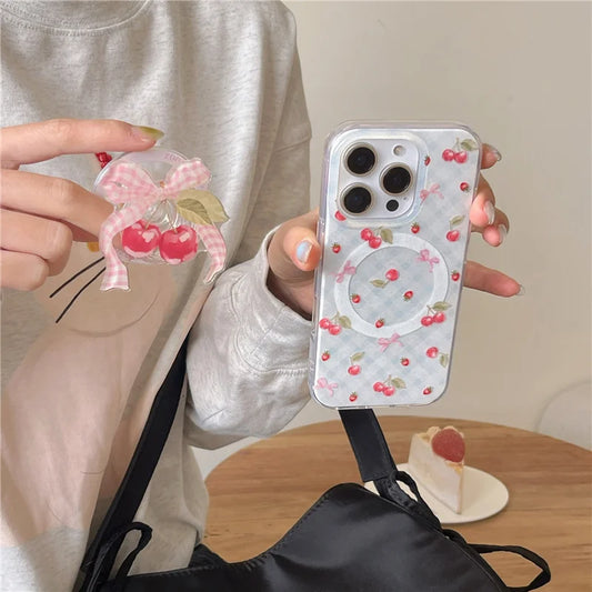 Cute Bow Cherry Magnetic Phone Case