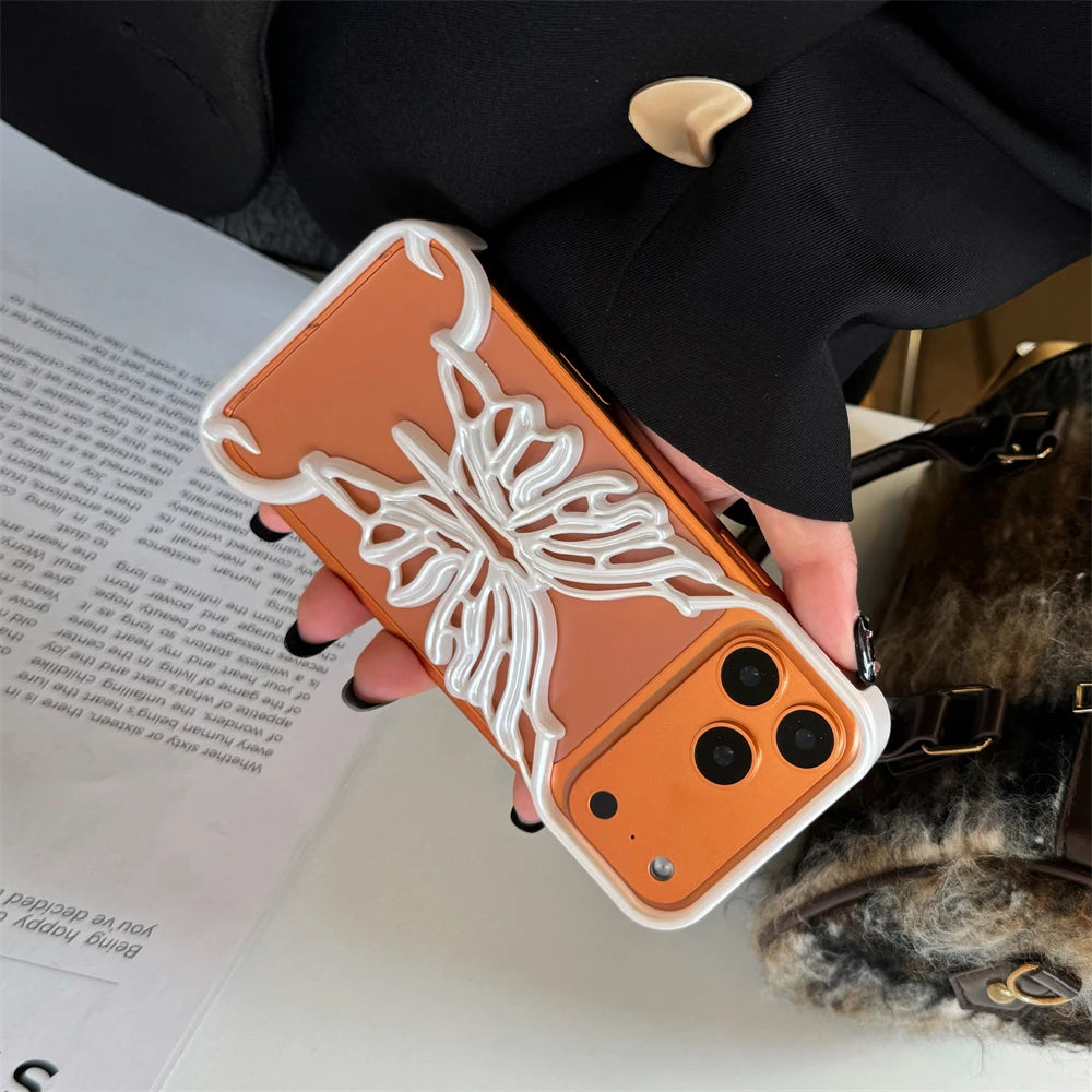 Orange 3D Butterfly Hollow Dissipate Heat Phone Case For iPhone