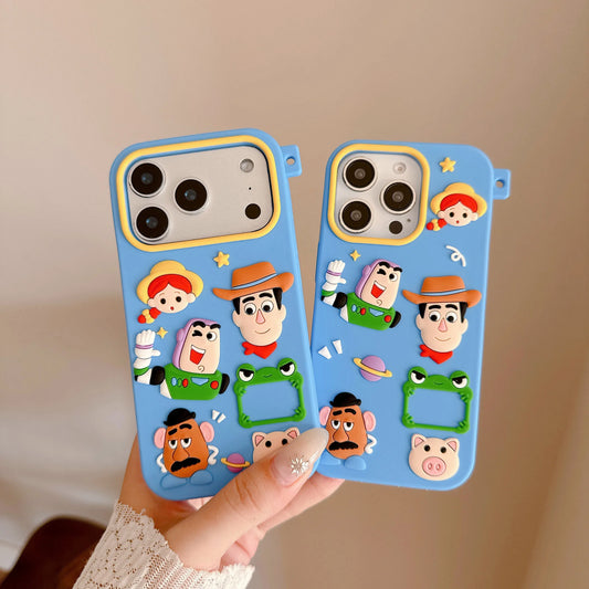 3D Cartoon Big Eyed Frog Toy Family Phone Case For iPhone