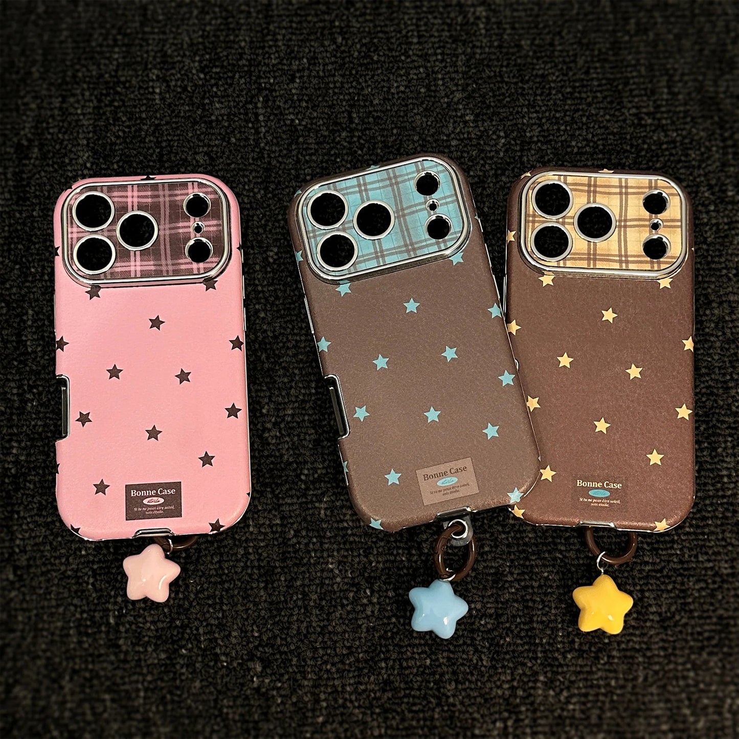 Korean Retro Stars Plating Leather Texture Phone Case For iPhone